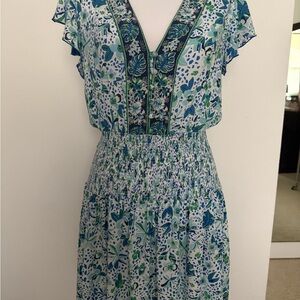 Poupette St. Barth Blue and Green Floral Midi Dress